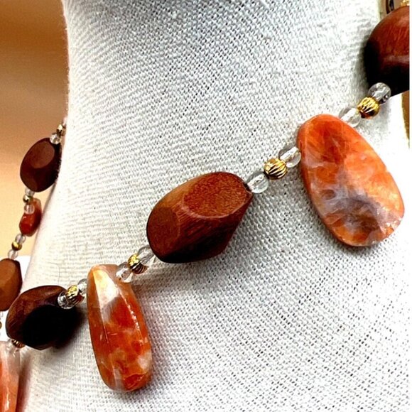 Handcrafted Carnelian Agate & Wood Beaded Necklace. N14 - Picture 4 of 9